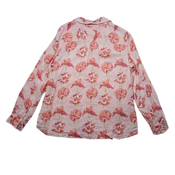 Charter Club 100% Linen Top Women's Pink Floral Button Up Long Sleeve Vacation - Picture 2 of 8
